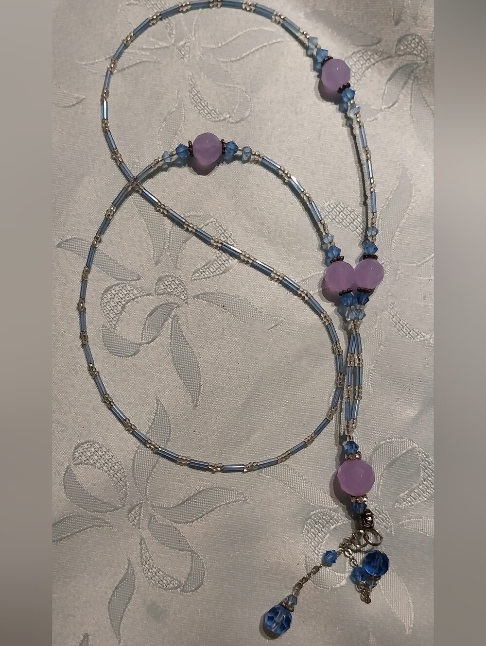 Delicate Lavender and Blue Beaded Lariat Necklace